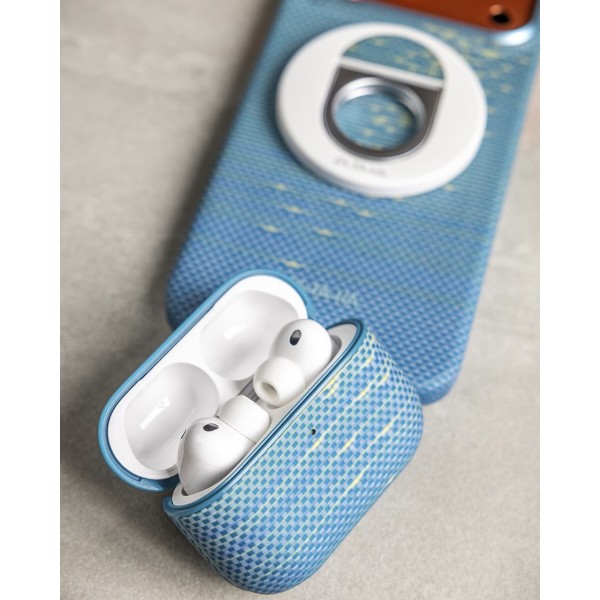 Фото - Чохол для навушників Pitaka Aramid Fiber Magnetic Case Lucid Blue for Airpods Pro 3rd Gen (APM2505)